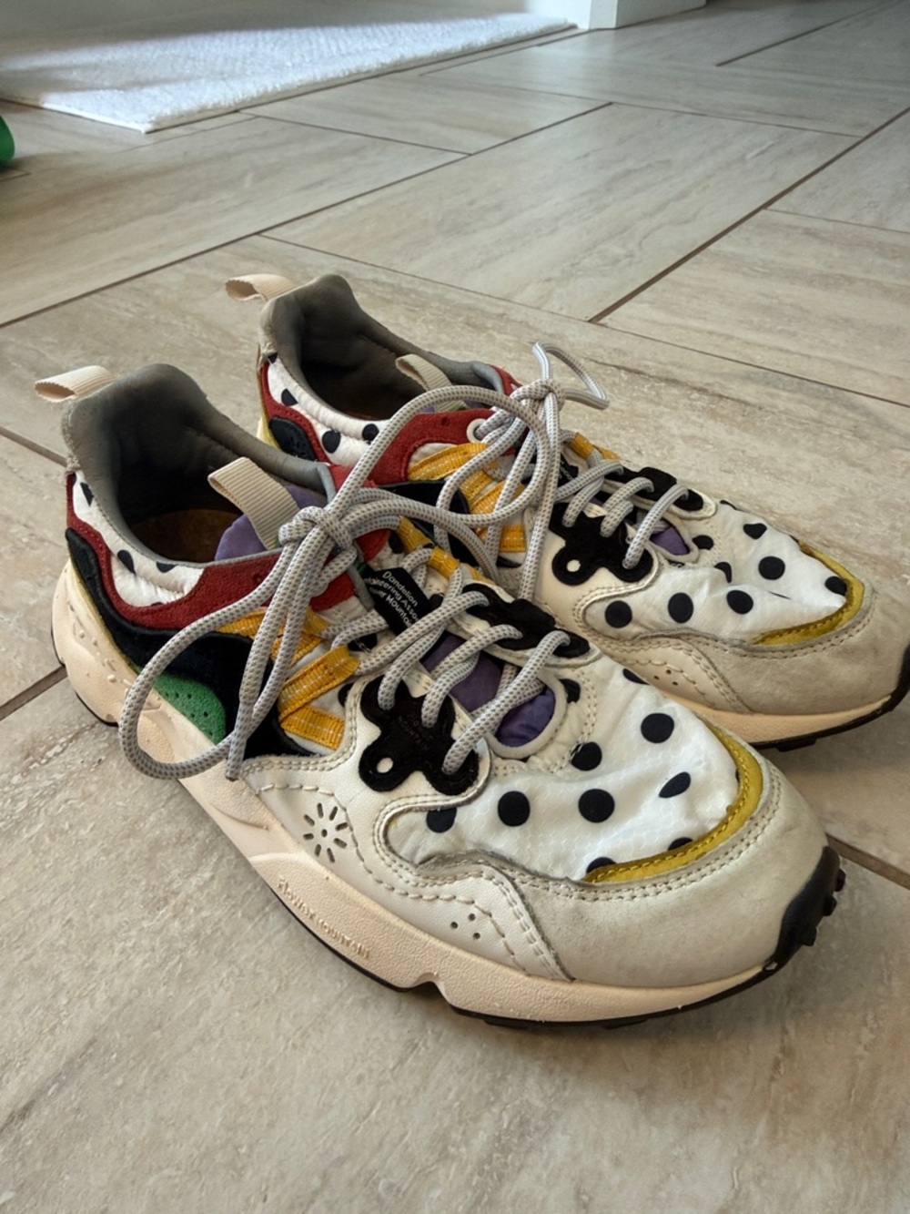 FLOWER MOUNTAIN YAMANO 3 Sneaker suede/polka dot tech fabric White/Black  Sz 7.5